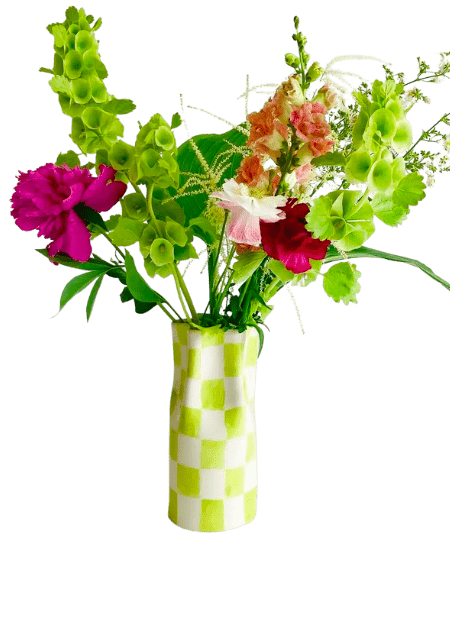 Ceramic Vase w/ Checkers - Lime Green